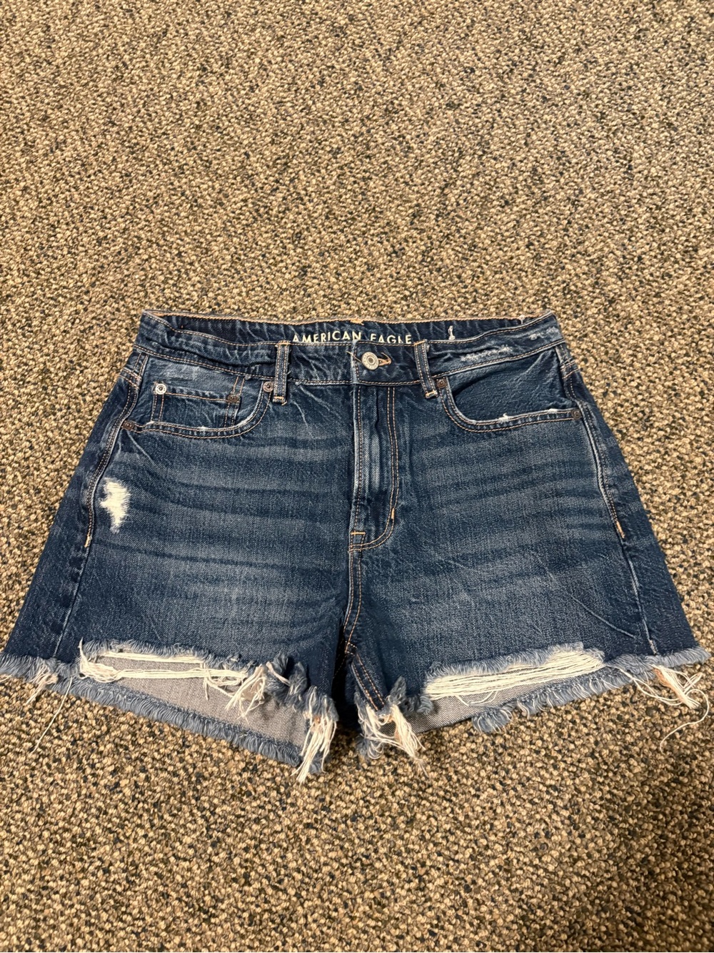 American Eagle Outfitters Blue Distressed High-Rise Denim Shorts